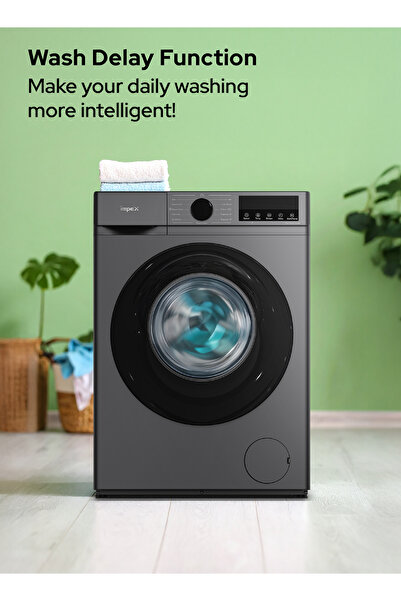 İMPEX 7.5Kg Front Load Washing Machine, 1200RPM, BLDC Inverter Motor, Grey, LED, 11 Menus, WM0750FS