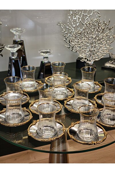 P&ORA PREMIUM KITCHEN PRODUCTS FIRST CLASS 12 KİŞİLİK 24 PARCA ÇAY SETİ GOLD GUMUŞ