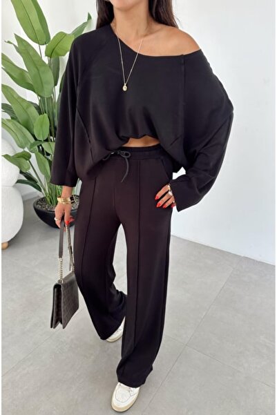 Mars Geniş Yaka Modal Bluz - Palazzo Pantolon Takım