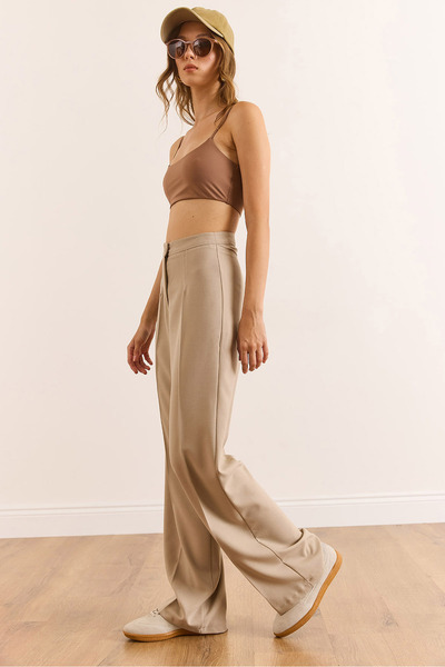 Olalook Women's Mink Single Button Polyviscon Palazzo Pants Pnt-19000296