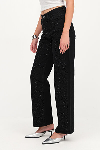 Addax Stoned Wide Leg Jean Pants Pn10005