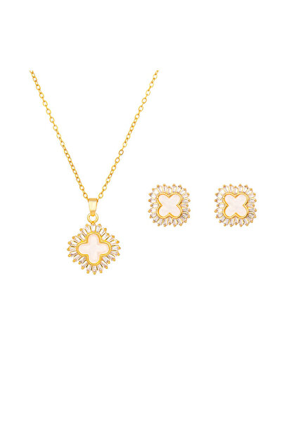 Pursehuit Set colier și cercei, auriu, realizat din oțel inoxidabil, suflat c...