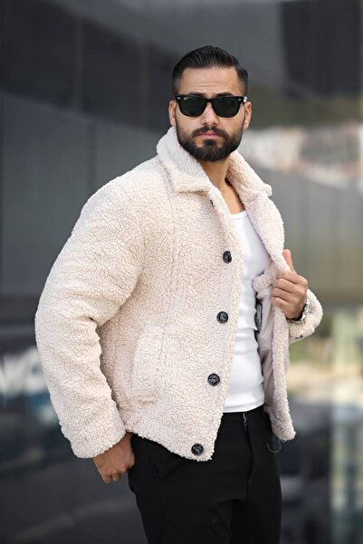 İLKCET MODA Ανδρικό παλτό με επένδυση κρέμας ελαφρύ βελούδινο παλτό