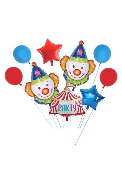 SHOPIENS Set Baloane Petrecere Carnaval Latex și Folie Clovn Stele Albastru Roșu 9 Bucăți