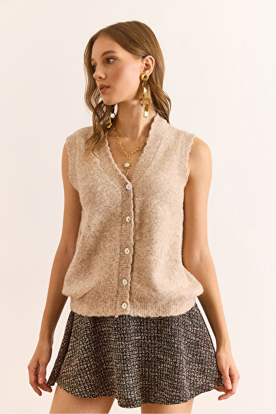 Olalook Kadın Taş Düğmeli Yumuşak Dokulu Triko Yelek YLK-19000088