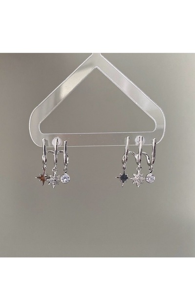 gaila design 3lü Görünümlü Yıldız Detaylı Gümüş Renk Küpe