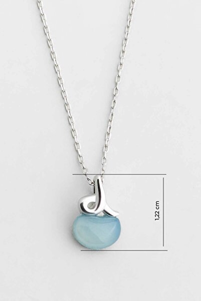 So CHIC... Kalsedon Zarafeti 18 Ayar Beyaz Altın Kaplama 42 Cm Gümüş Kolye