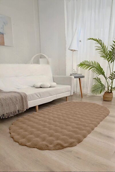 Sereserpe Bubble Oval Yumuşak Peluş Halı ♦ Vizon ♦ Kaymaz Taban ♦ Salon Oturm...