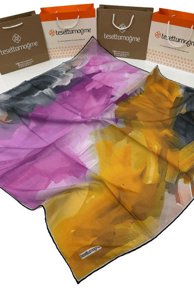 Tesettürnağme Eșarfă din bumbac moale TN2006 Model Batik Muștar-Liliac-06