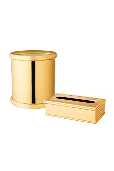 ORIAN طقم سلة ومناديل من المعدن الذهبي