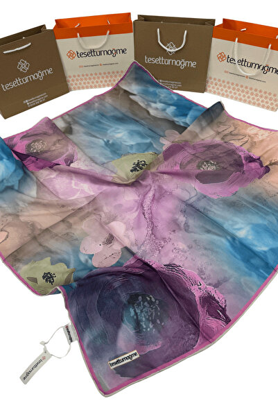 Tesettürnağme Soft Pamuk Eşarp TN2002 Çiçekli Desen Pembe-Gökyüzü Mavisi-04