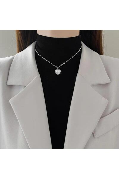 Pursehuit Colier argintiu, oțel inoxidabil, cu pandantiv în formă de inimă și...