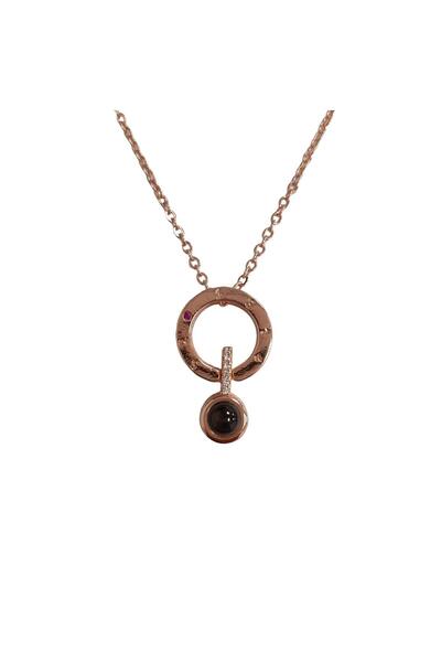 Pursehuit Κολιέ σε ροζ χρυσό με κύκλο και πέτρες ζιργκόν, Siegfred C10