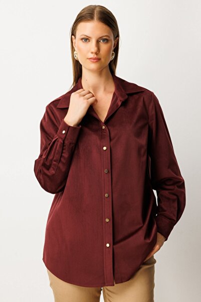 Ekol Slim Corduroy Shirt Burgundy 03545