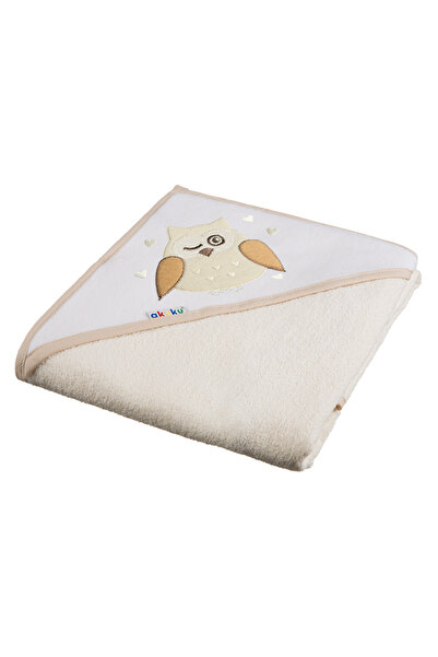 Akuku Prosop de baie cu gluga 100 cm bumbac Bufnita Bej