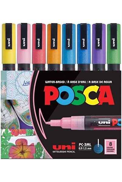 Innovium Комплект маркери Posca Glitter Innovium™, 8 перлени цвята с брокат, ...