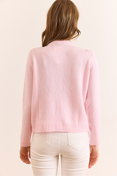 Olalook Women's Pink Sweater Detailed Soft Textured Knitwear Cardigan Hrk-19000400