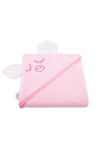 Bocioland Prosop de baie pentru copii, Gluga cu urechi, Din bumbac, 80x80 cm, Pink Piggy