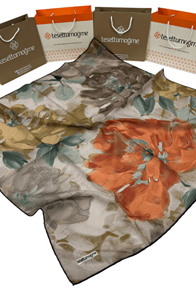 Tesettürnağme Soft Pamuk Eşarp TN2000 Çiçekli Desen Mercan-Camel-07