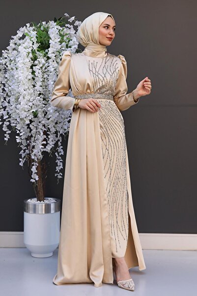 GİYZAMİLA Yonca Pelerin Abiye Gold