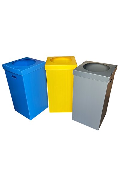 dirilim plastik , metal, kağıt için 35x35x70cm geri dönüşüm kutusu 3 lü set atık toplama kutusu