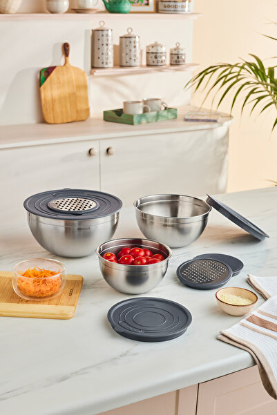 Karaca Kaia 9 Parça Rende Kapaklı Karıştırma ve Saklama Seti Çelik