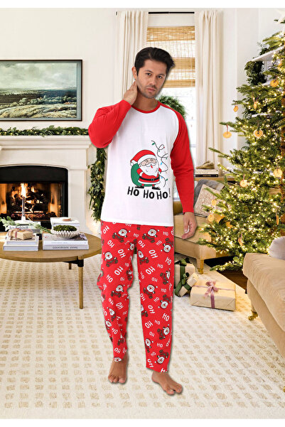 Intisimo Pijamale bărbătești, Moș Crăciun, HoHoHo, bumbac, roșu/alb - XL