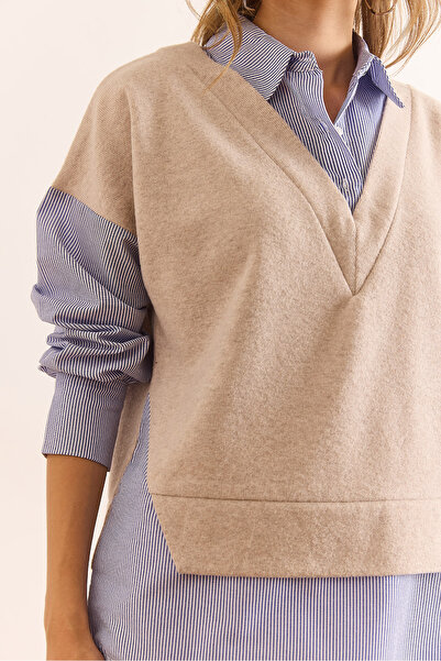 Olalook Women's Stone Thessaloniki Shirt Detailed Comfortable Fit Blouse Blz-19003111