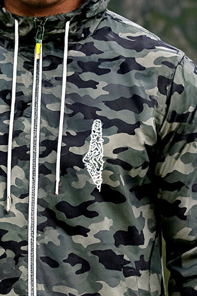 BESSA Camouflage Raincoat Palestine Map Printed Waterproof Seasonal Fabric Hooded Zipper Pocket