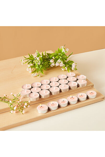 Lifestyle مجموعة شموع صغيرة برائحة الورد من إسينشالز، مكونة من 25 قطعة - 4 ساعات