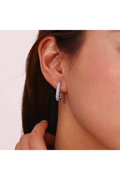 Pursehuit Silver earrings, made of stainless steel, rectangular, with zirconi, blown with 18k gold, Gregina C2