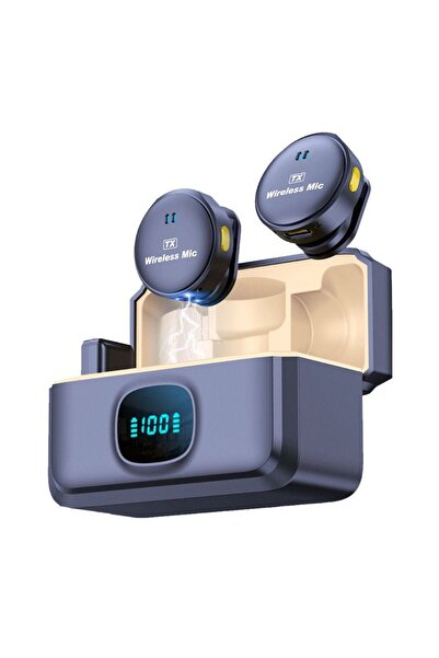 LEVONG LE-QX-8B iPhone Type-C Uyumlu Profesyonel Kablosuz İkili Kayıt Yaka Mikrofonu Uzun Pil Ömrü