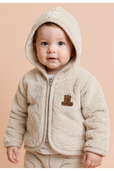 Tuabella Fermuarlı Kapüşonlu Bebek Peluş Welsoft Hırka