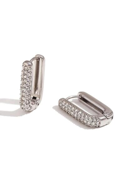 Pursehuit Silver earrings, made of stainless steel, rectangular, with zirconi, blown with 18k gold, Gregina C2