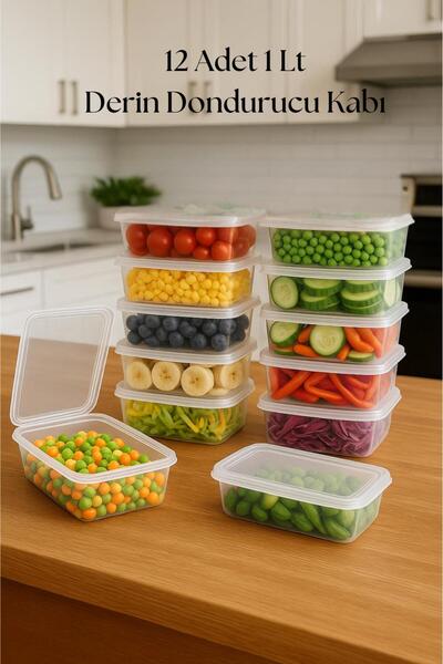 Depa 12-Piece Deep Freezer Storage Container & Organizer 1 Lt 12.5X19.5X5.5 cm