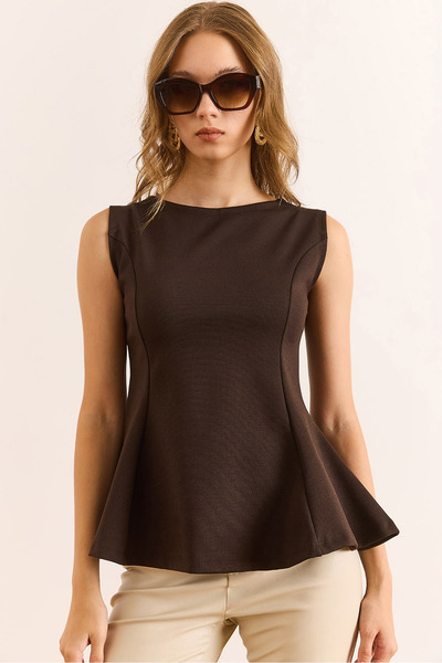 Olalook Women's Brown Pinstripe Steel Mesh Bell Blouse Blz-19003113