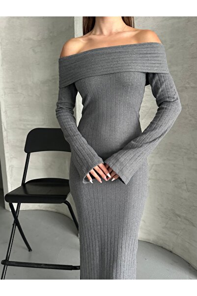 ezber moda KADIN MADONNA YAKA PAMUKLU UZUN ELBİSE