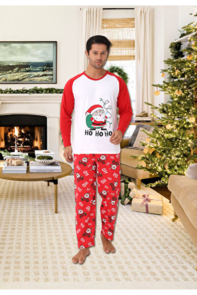 Intisimo Pijamale bărbătești, Moș Crăciun, HoHoHo, bumbac, roșu/alb - XL
