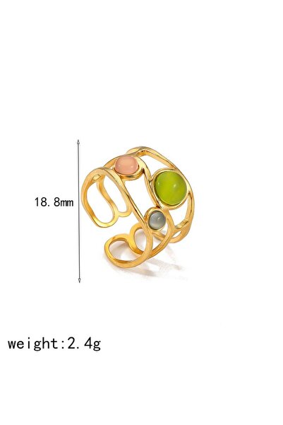 Alzena Jewelry Doğal Taşlı Altın Kaplama Çelik Yüzük