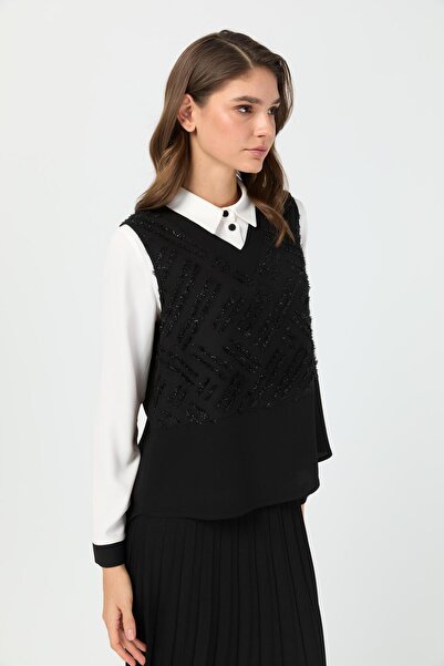 Esswaap Tunik Süeter Piliseli Etekli Takım Siyah