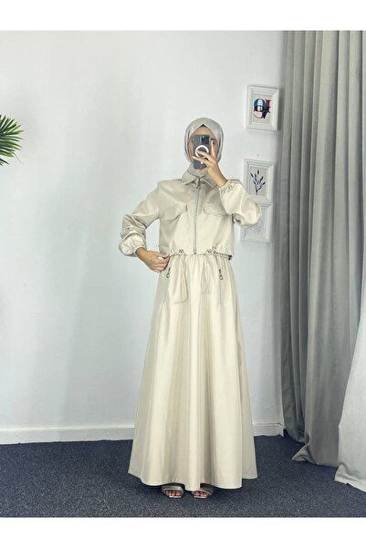 Esre Store 0903 - Set de hijab dublu din material textil Bondit, bej -c 9