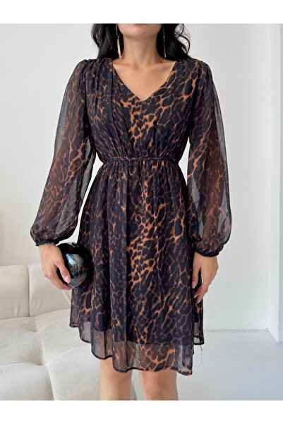 Serica Moda Leopard Print Tie-Up Chiffon Dress
