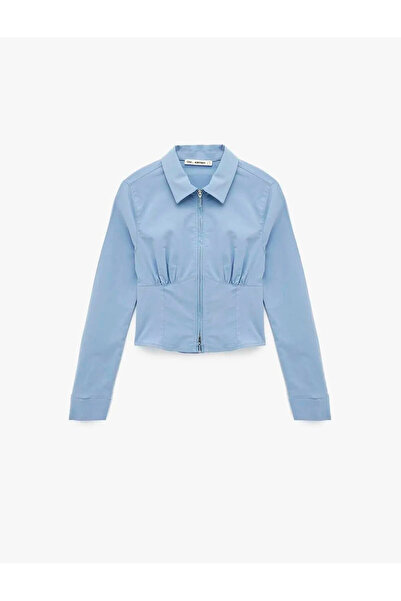 Koton Korse Görünümlü Slim Fit Crop Fermuarlı Mavi Kadın Gömlek 6WAL60053IW