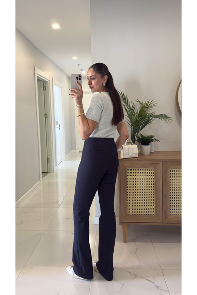 BİRCANÇİL Dlvin Fubra Navy Blue High Waist Trousers