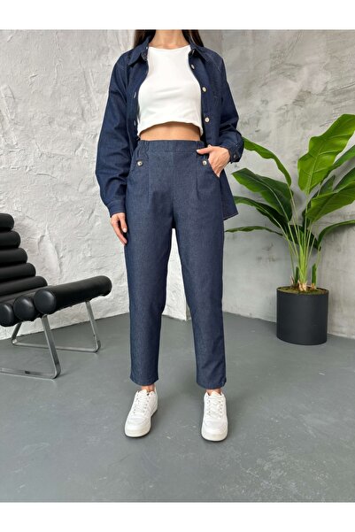 Elif Özbey Butik Blue Denim Trousers with Pocket Detail