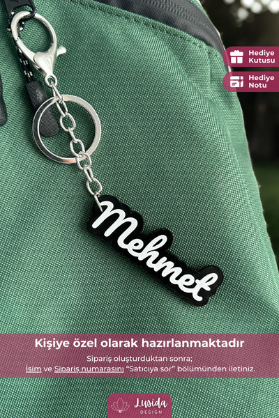 Lusida Design Kişiye Özel İsimli Siyah Anahtarlık, Çanta ve Kalemlik Süsü
