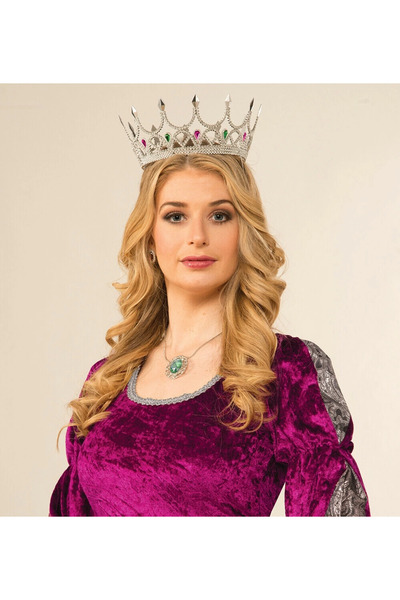 CT STONES Royal Medieval Silver Queen Princess Crown with Rhinestone Renaissance Costume