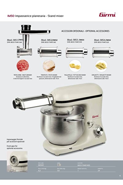 Girmi Planetary mixer with 8L stainless steel bowl IM508L