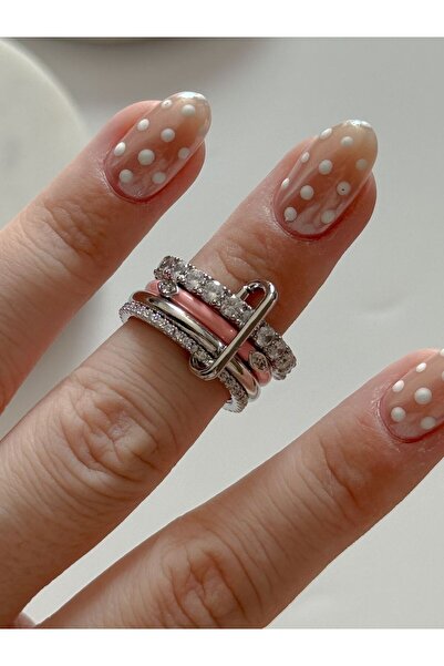 CHARMLUCKY Pink Eye 4-Piece Hook Ring