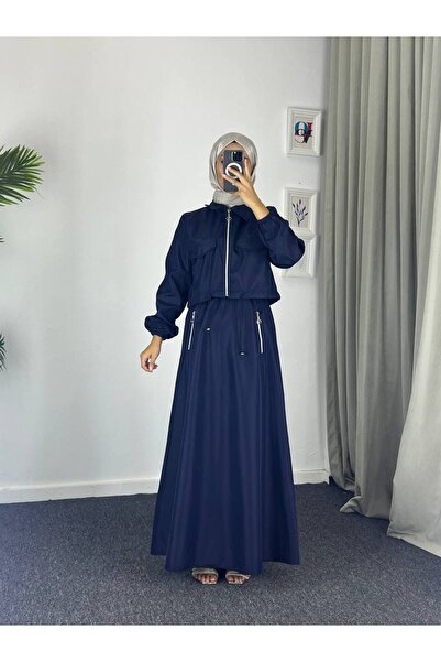 Esre Store 0903 - Costum Hijab din țesătură Bondit, albastru închis -c 9